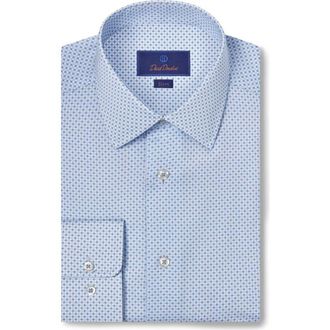 David Donahue Slim Fit Geometric Cotton Dress Shirt in Blue at Nordstrom Rack, Size 15 - 32/33