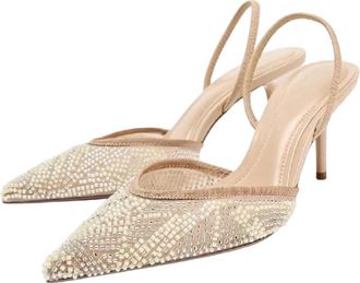 Generic Women Beaded Spaghetti High Heel Sandals Pointed Toe Elegant Wedding Bridal Shoes Beige