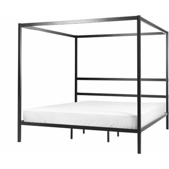 Beliani Beliani - Letto matrimoniale a baldacchino con doghe e struttura in metallo nero 180 x 200 cm Lestards