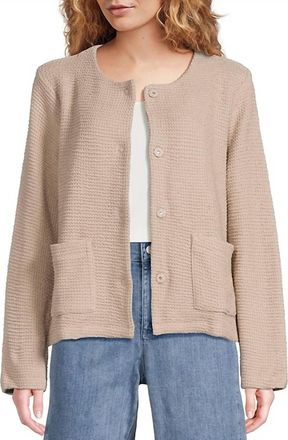 Eileen Fisher Round Neck Jacket In Wheat