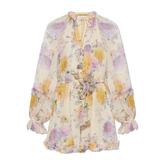 Zimmermann Playsuits, female, Beige, Size: S Luna Ruffle Playsuit