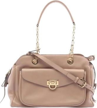 Ferragamo Pre-owned Handbags, female, Beige, Size: ONE SIZE Pre-owned Leather Shoulder Bag