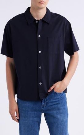 Frame Denim Short Sleeve Piqu&eacute; Button-Up Shirt in Dark Navy at Nordstrom Rack, Size X-Large