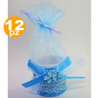 Trade Shop Trade Shop - Bomboniere Scatola Azzurra Fiore Sacchetto Organza Portaconfetti Nascita Battesimo