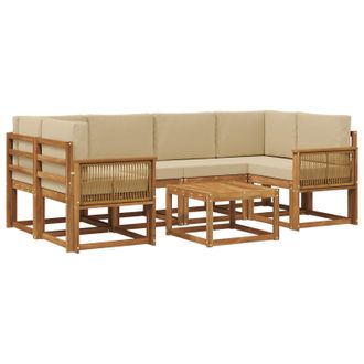 vidaXL Conjunto De Sof&aacute;s De Exterior 7 Pcs Natural Y Beige Poli&eacute;ster Vidaxl