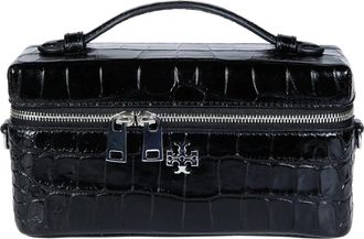 Tory Burch Tassen, Dames, Zwart, ONE Size, Leer, Charlie Embossed Croc East-West Vanity Case