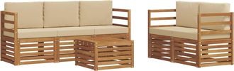 vidaXL Conjunto De Sof&aacute;s De Exterior 6 Uds. Natural Y Beige Vidaxl