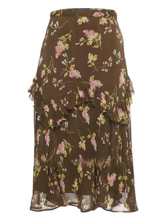 Polo Ralph Lauren floral-pattern ruffled skirt - women - Viscose - S - Brown