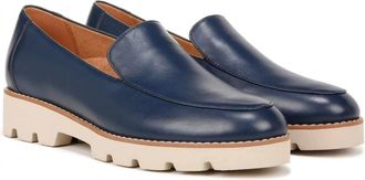 Vionic Kensley Flat Womens Blue Leather Slip On Moc Toe Loafers Shoes GAL2170