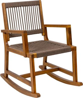 Jonathan Y Designs Laguna Coastal Casual 352-LBS Support Acacia Wood and Woven Rope Outdoor Rocking Chair in Brown at Nordstrom