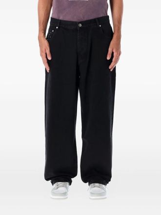 Pop Trading Company logo-embroidered jeans - men - Cotton - S - Black