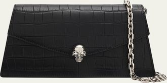 Alexander McQueen Skull Mini Croc-Embossed Leather Top-Handle Bag