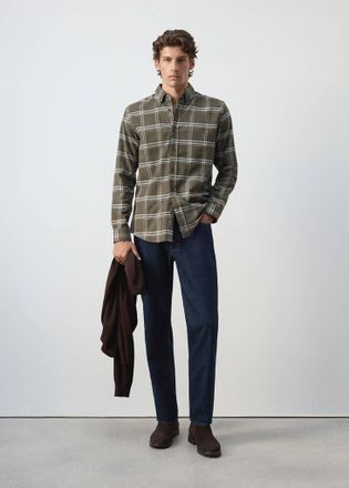 Mango Camicia 100% cotone flanella quadri kaki - Uomo - XXL - MANGO MAN
