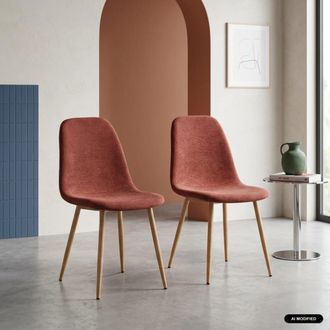 Sweeek Silla de madera y tela con patas color natural, set de 2, rojo
