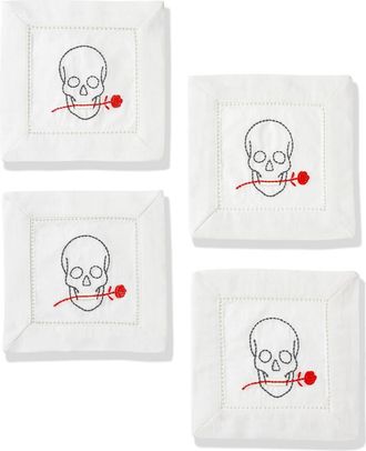 Tiramisu Til Death Do Us Part Embroidered Linen Cocktail Napkins in Black/Red at Nordstrom Rack