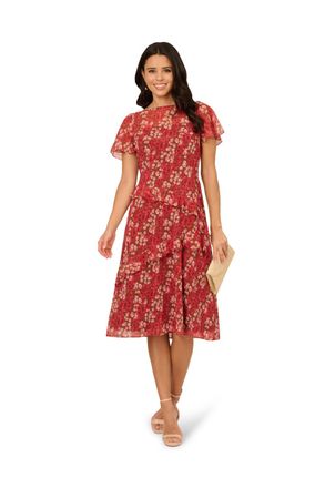Adrianna Papell Womens Print Crinkle Chiffon Dress - Brown - Size 18 UK