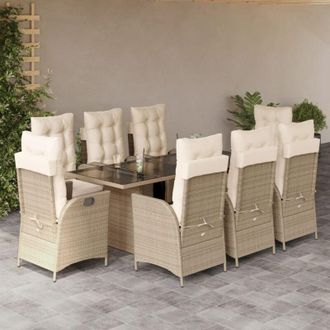 vidaXL Set Comedor De Jard&iacute;n 9 Pzas Con Cojines Rat&aacute;n Sint&eacute;tico Beige Vidaxl