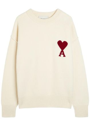 Ami Ami Paris Logo-intarsia Wool Jumper - Cream - XL