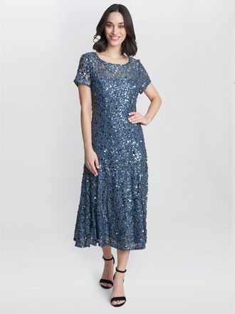 Gina Bacconi Womens Andrea A-Line Dress With Illusion Neckline - Blue - Size 18 UK