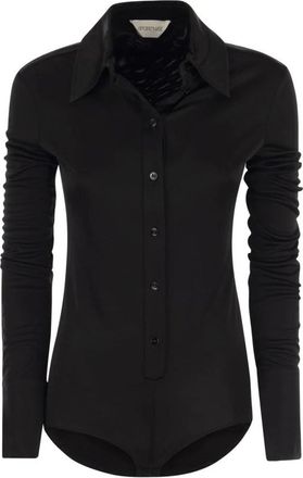 Sportmax Overhemden, Dames, Zwart, L, Geknoopte Mouwen Shirt