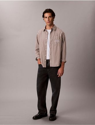 Calvin Klein Jeans Calvin Klein Mens Graphic Relaxed Button-Down Shirt - Brown - 2XL