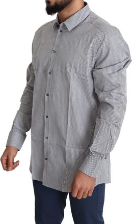Dolce & Gabbana Mens Black White Checkered Gold Dress Cotton Shirt