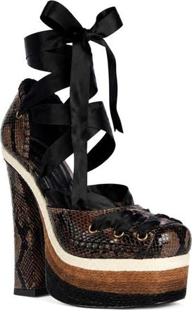 Azalea Wang Fonetyn Ankle Tie Platform Pump in Brown Multi at Nordstrom, Size 8.5
