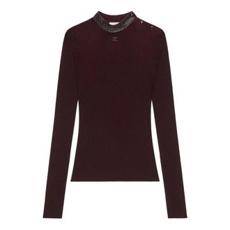 Courr&egrave;ges Ribbed Knit Turtleneck with Vinyl Insert - female - Courr&egrave;ges - Turtlenecks - Red - S - Knitwear