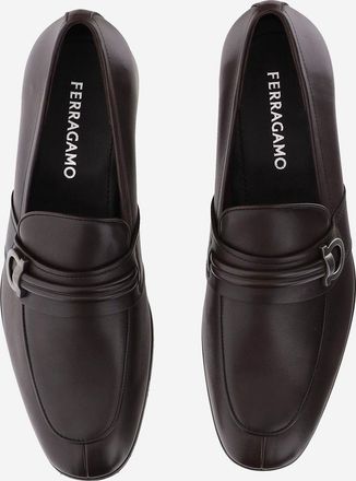 Ferragamo Mens Leather Loafers Dark Brown Calf