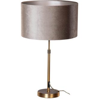 QAZQA Moderno L&aacute;mpara De Mesa Bronce Con Pantalla De Terciopelo Taupe 35 Cm - Parte Acero /terciopelo /textil Alargada /redonda Adecuado Para Led Max. 1 X 6