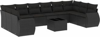 vidaXL Set De Sof&aacute;s De Jard&iacute;n 11 Pzas Y Cojines Rat&aacute;n Sint&eacute;tico Negro Vidaxl