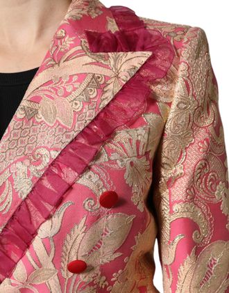 Dolce & Gabbana Floral Jacquard with Ruffled Trim Blazer - Pink