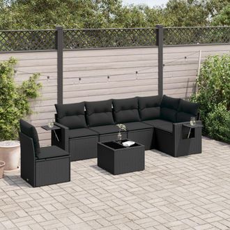 vidaXL Set De Comedor De Jard&iacute;n 7 Pzas Y Cojines Rat&aacute;n Sint&eacute;tico Negro Vidaxl