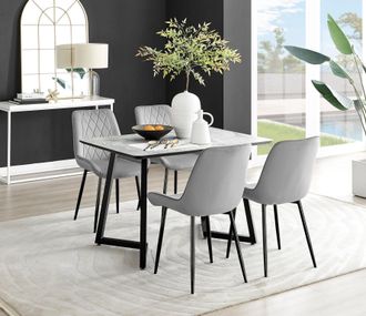 Furniturebox Carson White Marble Effect Dining Table & 4 Pesaro Black Leg Chairs in Grey