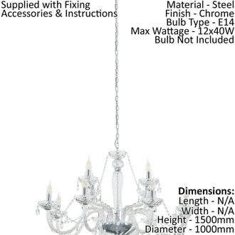 Loops Chandelier Light Chrome Plated Steel & Clear Glass Droplets Bulb E14 12x40W in Metallics