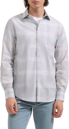 Bugatchi Axel Shaped Fit Glen Plaid Stretch Cotton Button-Up Shirt in Shark at Nordstrom, Size Xxx-Large