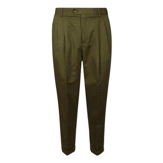 Pantaloni Torino Stylish Green Cotton Linen Trousers