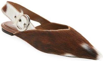 Jeffrey Campbell Scone Genuine Calf Hair Slingback Flat in Tan White Longhair at Nordstrom, Size 5
