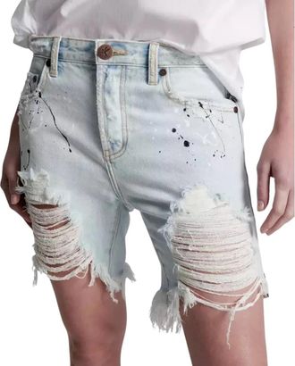 One Teaspoon Boyfriend Denim Shorts Met Franje - Dames - Denim shorts - Blauw - W23 - Denim - Korte Broeken
