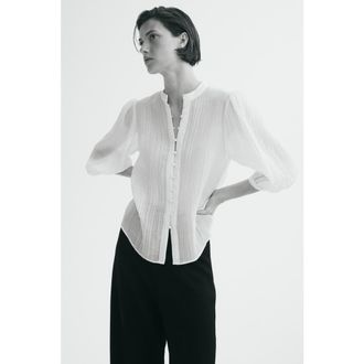 H&M Balloon-sleeved Blouse in Cream/floral at Nordstrom, Size X-Small