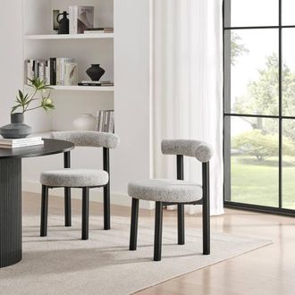 Furniturebox 2x Isola Grey Fabric Dining Chairs Black Legs