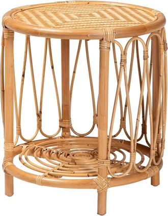 Baxton Studio Berilo Bohemian Rattan End Table