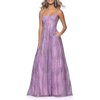 Blondie Nites Glitter Mesh Gown in Lavender at Nordstrom, Size 11