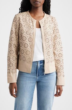 Mauritius Lacey Laser Cut Leather Jacket in Bone at Nordstrom, Size 13