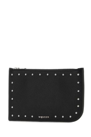 Alexander McQueen Mens Black Leather Pouch Blacksilver Portafogli