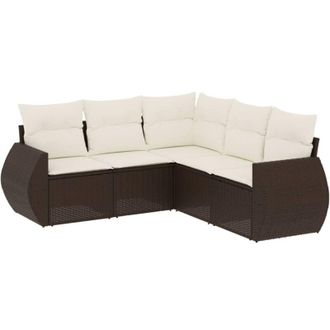 vidaXL Vidaxl - Set Comedor De Jard&iacute;n 5 Piezas Y Cojines Rat&aacute;n Sint&eacute;tico Marr&oacute;n