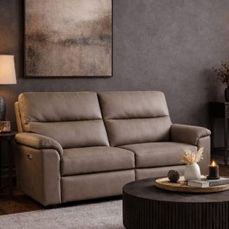 Aspire Home Accents Marlowe Real Leather Power Recliner 2 Seater Sofa with USB Charging in Taupe