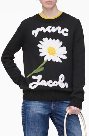 Marc Jacobs Marc Is Joy Jacquard Merino Wool Crewneck Sweater in Black at Nordstrom, Size X-Small