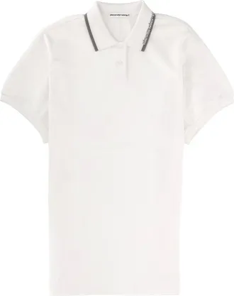 Alexander Wang Kleedjes, Dames, Wit, M, Katoen, Intarsia Kraag Jurk