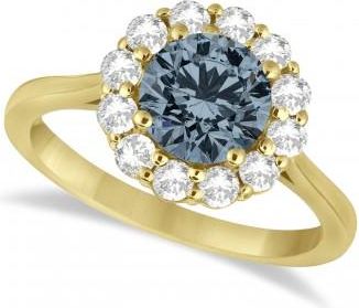 Allurez Halo Diamond Accented and Gray Spinel Lady Di Ring 14K Yellow Gold (2.14ct)